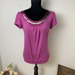 Fuschia Blouse - Sequin Neckline - Size Large